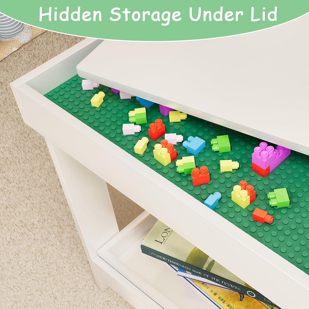 Mesa de actividades para niños con almacenamiento, 2 en 1, de madera maciza, bloques de construcción con tablero para regalos de niños y niñas, ladrillos de juego, tren, lectura, dibujo de