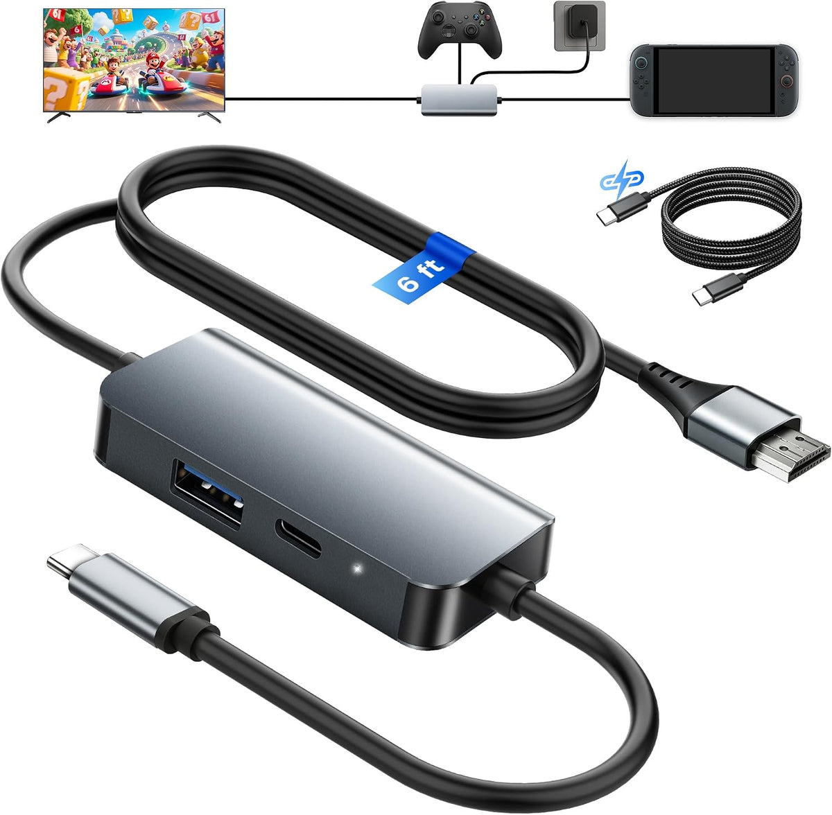 Switch 2 Dock con Cable HDMI 2.1 de 6 ft integrado, 4K@120Hz, PD100W,Aluminum