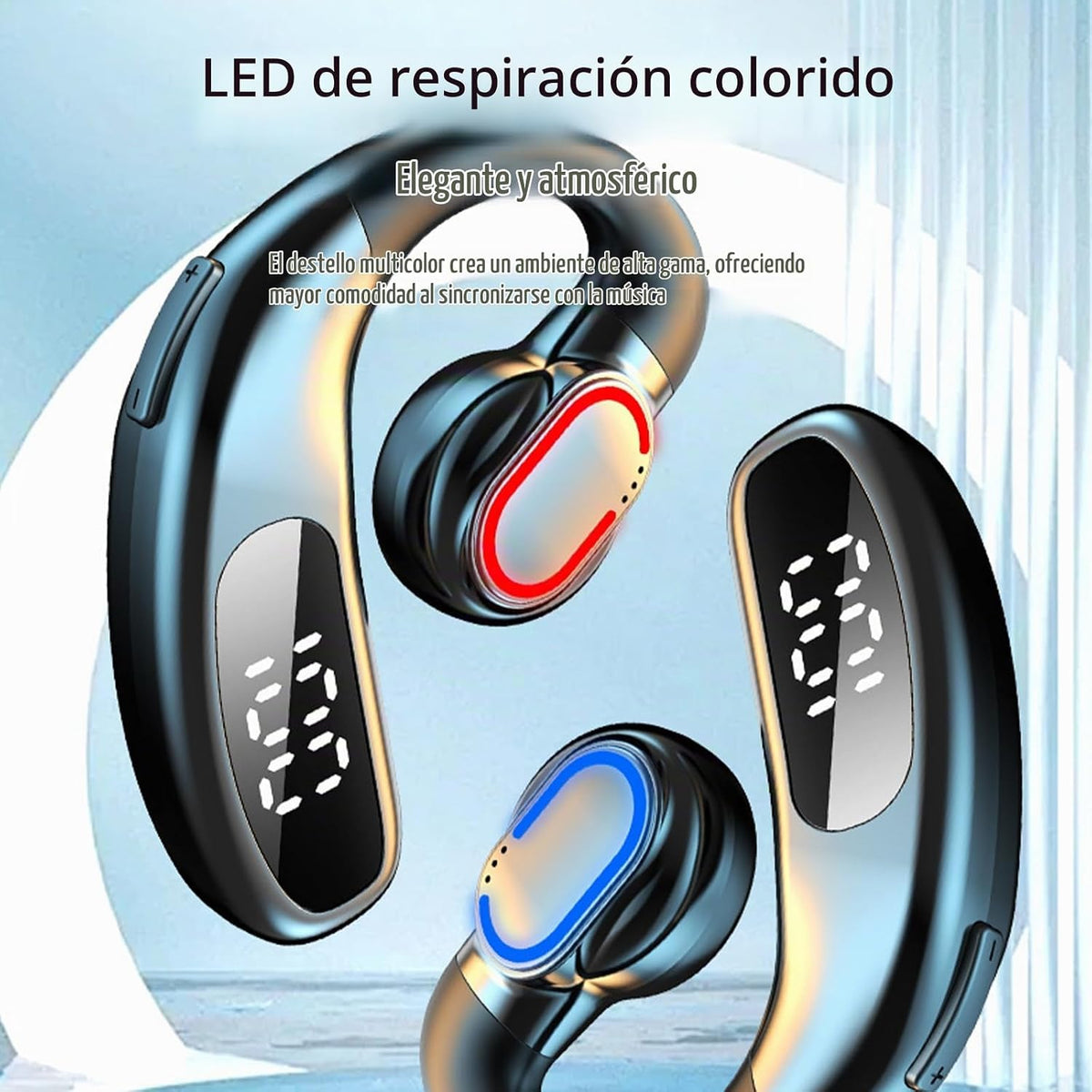 Auricular Bluetooth 5.5 de un solo oído F80 (azul), micrófono con cancelación de ruido ENC, sonido de alta fidelidad, batería larga con pantalla inteligente, luz de respiración, para Android