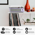 Reproductor de discos de vinilo todo en uno con altavoces, tocadiscos con transmisión por correa de 3 velocidades, 3 tamaños, 33 1/3 45 78 RPM, BT inalámbrico, entrada para auriculares AUX, RCA