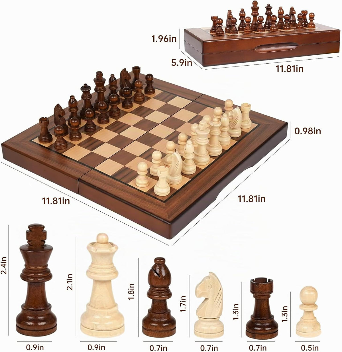 Juego de ajedrez y damas de viaje magnético 2 en 1 de madera