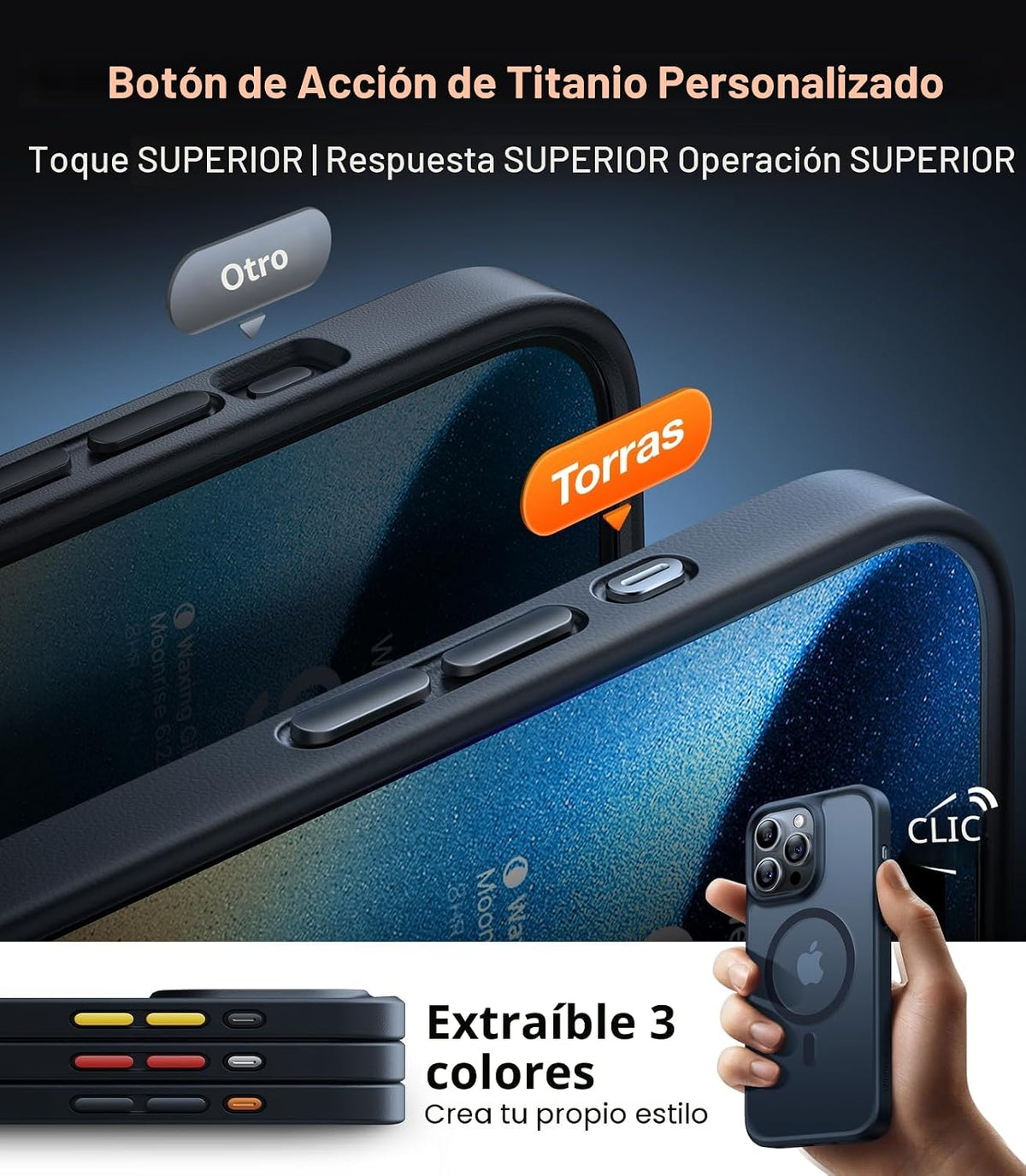 TORRAS Funda magnética a prueba de golpes para iPhone 15 Pro, protección de grado militar 4X, compatible con MagSafe, translúcida para iPhone 15 Pro, antiarañazos, 6.9 pulgadas, color negro