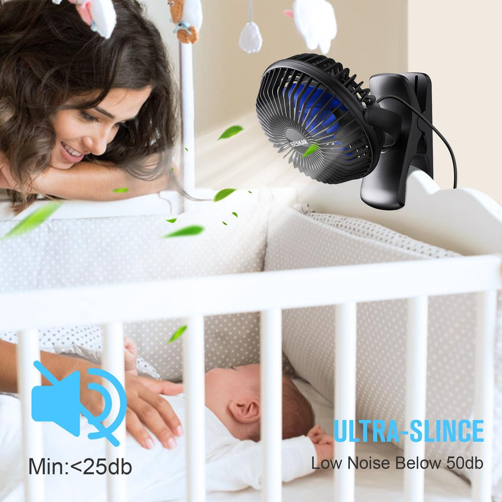 BESKAR Ventilador de clip alimentado por USB, ventilador portátil d...