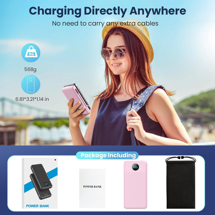 Cargador portátil de 33800 mAh USB C con cables integrados y enchuf...
