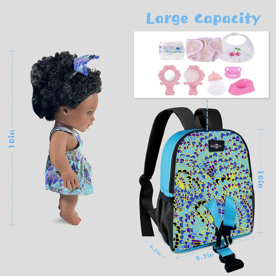 Nice2you Muñeca bebé negra con portabebés tipo mochila, muñeca afro...