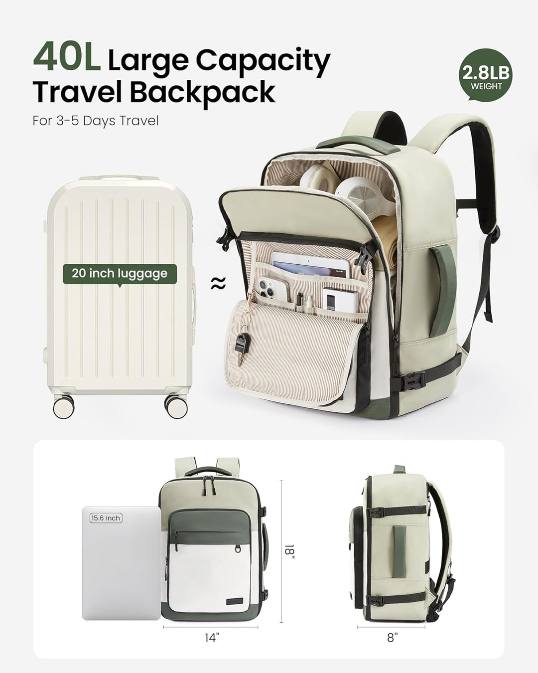 LOVEVOOK Mochila de viaje para mujeres y hombres, mochila grande ap...
