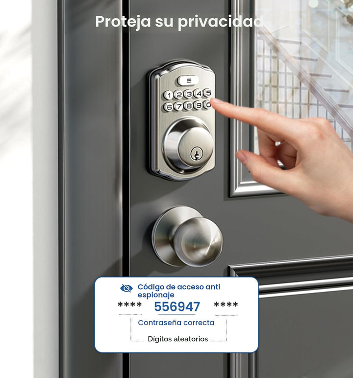 Veise Cerradura de puerta de entrada sin llave con 2 perillas, cerr...
