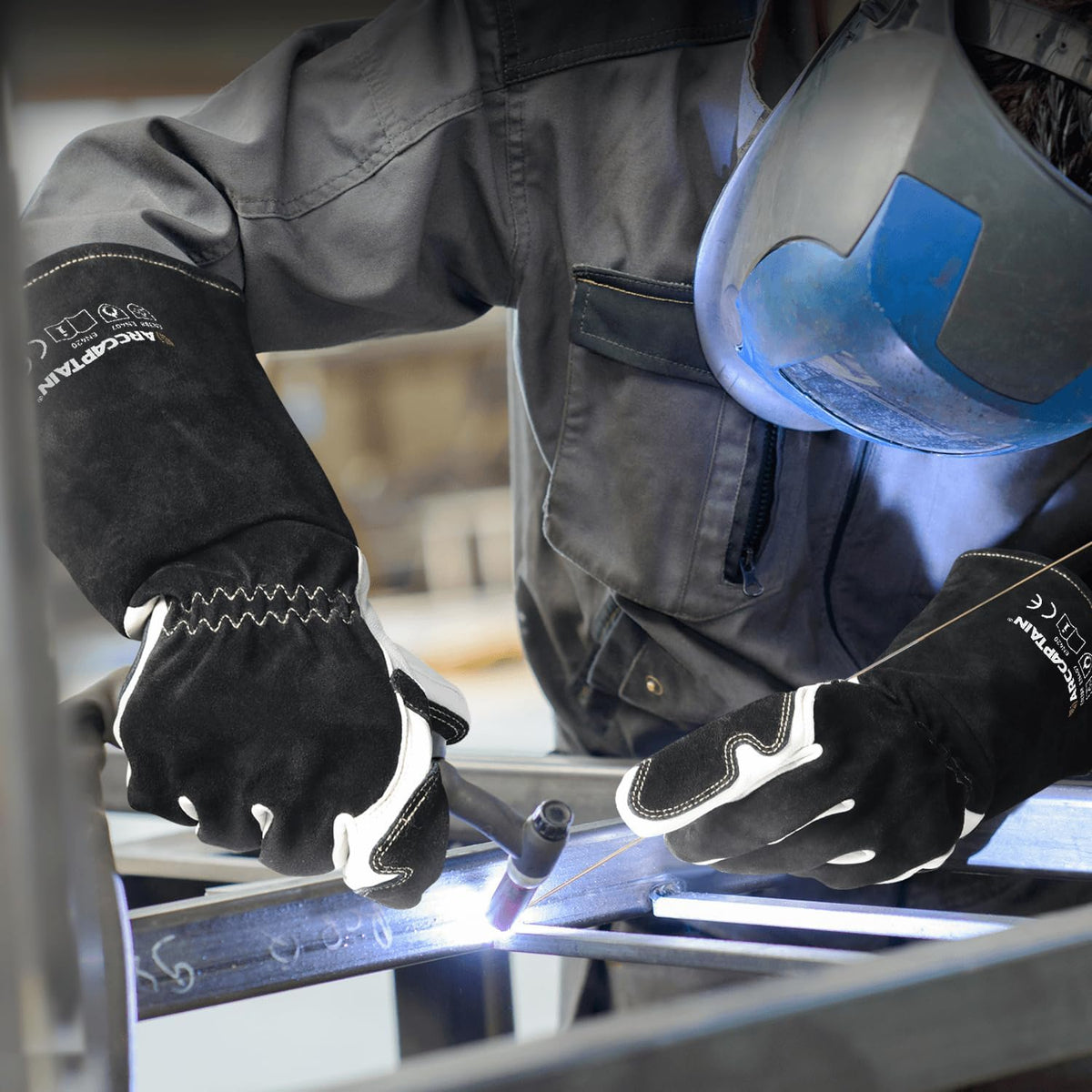 Guantes de soldadura TIG ARCCAPTAIN: cuero de grano de cabra premium, destreza, comodidad, guantes TIG duraderos para protección laboral