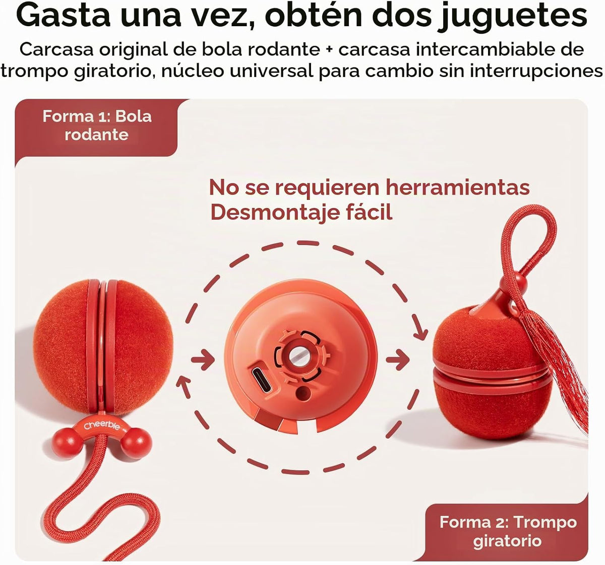 Cheerble Juguetes interactivos 2 en 1 para gatos de interior – Wicked Ball Duo2 juguete automático para gatos, conchas intercambiables duales, bola de juguete eléctrica para gatos con sonidos de chirrido, juguetes recargables para gatitos en movimiento, c