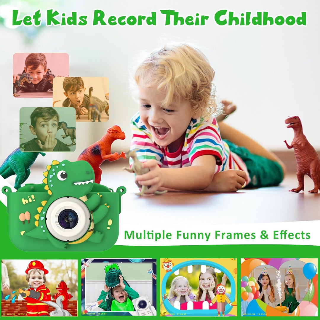 Cámara de dinosaurio para niños, cámara HD selfie para niños pequeñ...