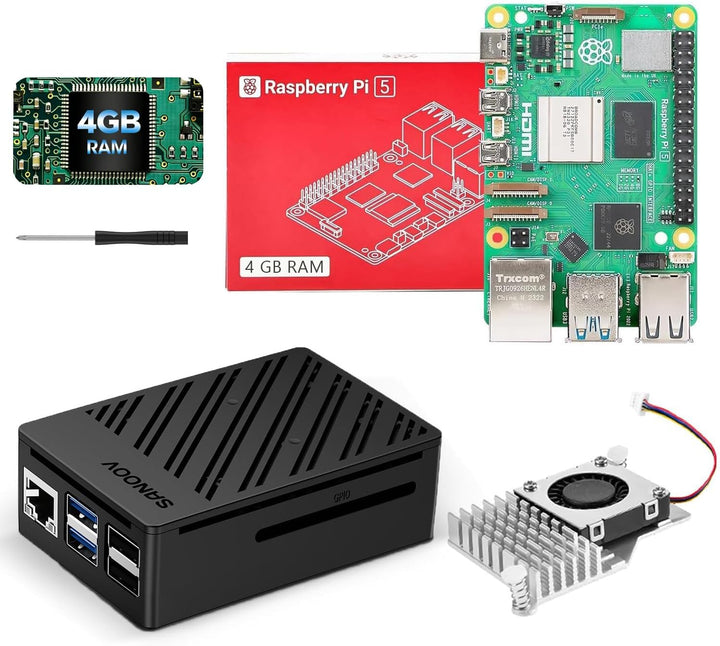 Kit Básico SANOOV para Raspberry Pi 5 4GB RAM con Enfriador Activo,...