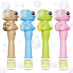 Paquete de 4 varitas automáticas de burbujas para niños, máquina de burbujas de dinosaurio con batería recargable, juguetes para interiores y exteriores, para niños y niñas de 3 a 8 años
