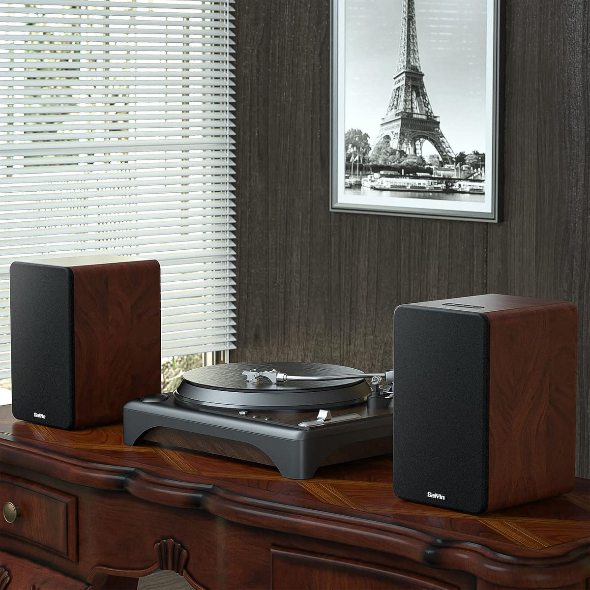 Saiyin – Altavoces Bluetooth para estantería de libros, bocina de monitor de estudio con woofer de 5.2 pulgadas, tweeter de cuerno y entradas ópticas RCA, salida de línea de subwoofer para tocadiscos.