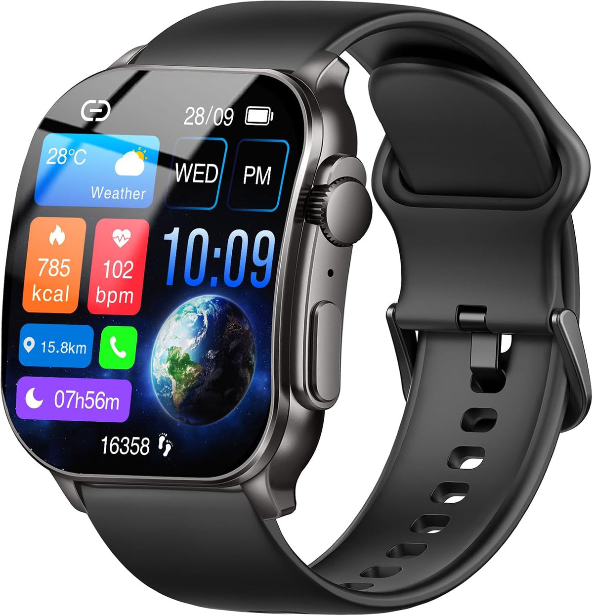 Reloj inteligente para hombre, pantalla curva AMOLED de 2.01 pulgadas, rastreador de fitness con respuesta/hacer llamadas, más de 100 modos deportivos, reloj de fitness con frecuencia cardíaca 24/7/monitor de sueño/podómetro, resistente al agua IP68, para