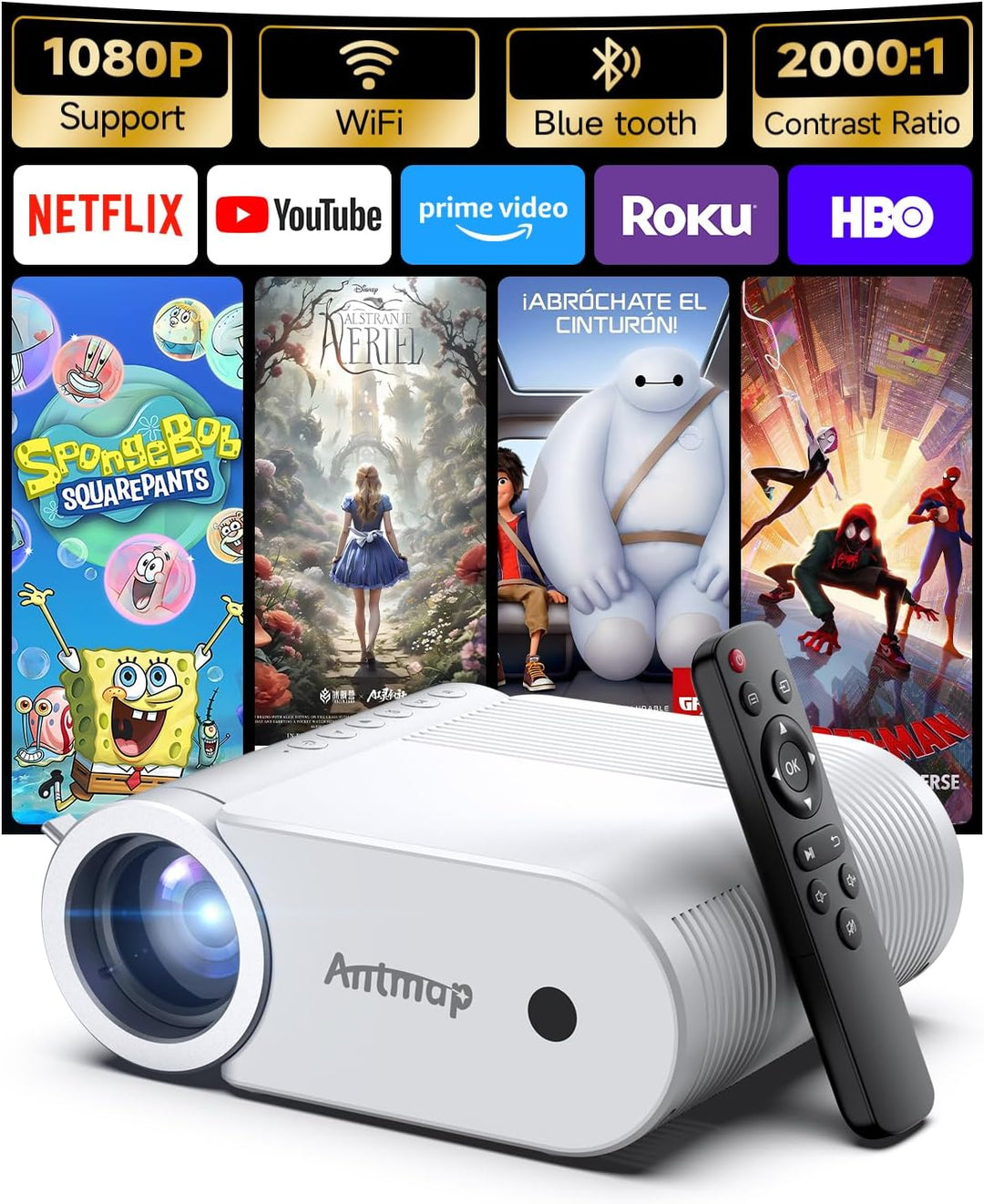 Mini proyector con WiFi y Bluetooth, 400 ANSI mini proyectores port...