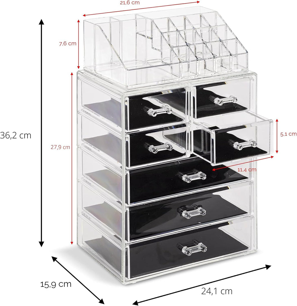 Sorbus Organizador de maquillaje, juego de 2 piezas acrílicas de 7 cajones