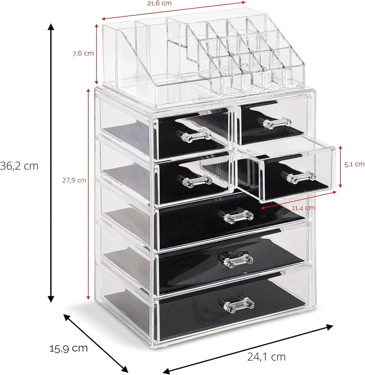 Sorbus Organizador de maquillaje, juego de 2 piezas acrílicas de 7 cajones