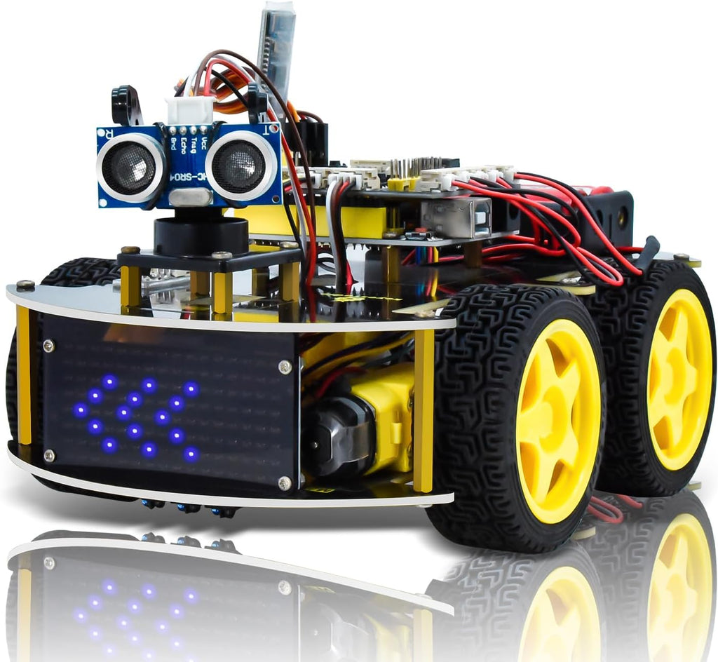 KEYESTUDIO Robot de coche inteligente, kit de iniciación programable 4WD para Arduino para Uno R3, proyecto de programación electrónica/STEM educativo/kit de codificación científica para adolescentes