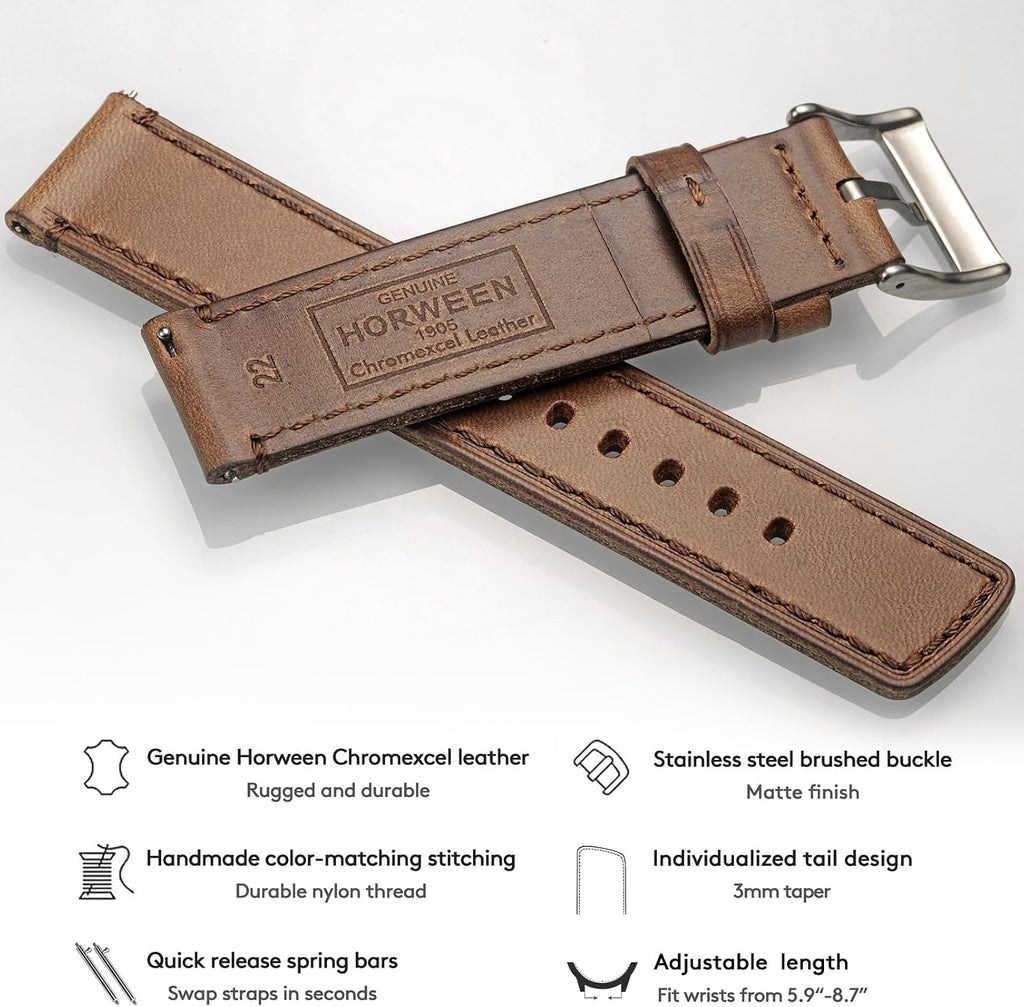 hemsut h Horween - Correas de reloj de cuero para hombre, correa de cuero de liberación rápida para reloj, envoltura de repuesto de 0.71 pulgadas, 0.78 pulgadas, 0.86 pulgadas