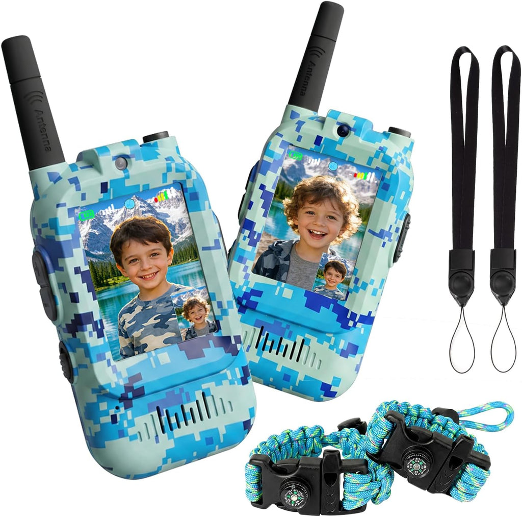 Walkie Talkie para niños con video: paquete de 2 juguetes recargables para niños pequeños con cámara HD y cambiador de voz, juguetes de regalo de largo alcance para niños y niñas de 3 a 8 años para