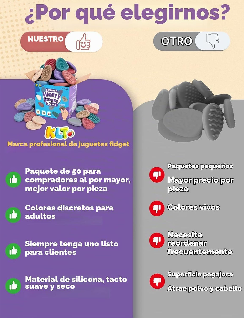 KLT Juguetes para ansiedad a granel para adultos: paquete de 50 unidades de textura de piedra preocupante – Fidgets a granel para premios de estudiantes en el aula – Juguetes silenciosos para aliviar