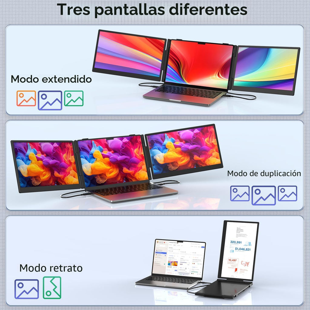 FEZOBR Extensor de pantalla para laptop, monitor portátil triple ul...