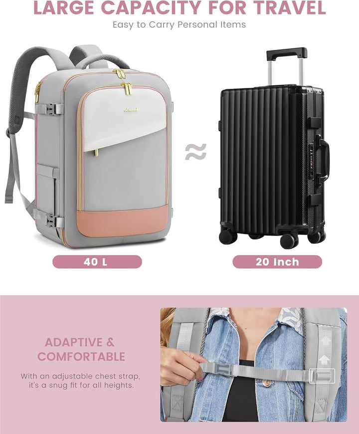 LOVEVOOK: Mochila de viaje para mujer, mochila de 40L para llevar e...