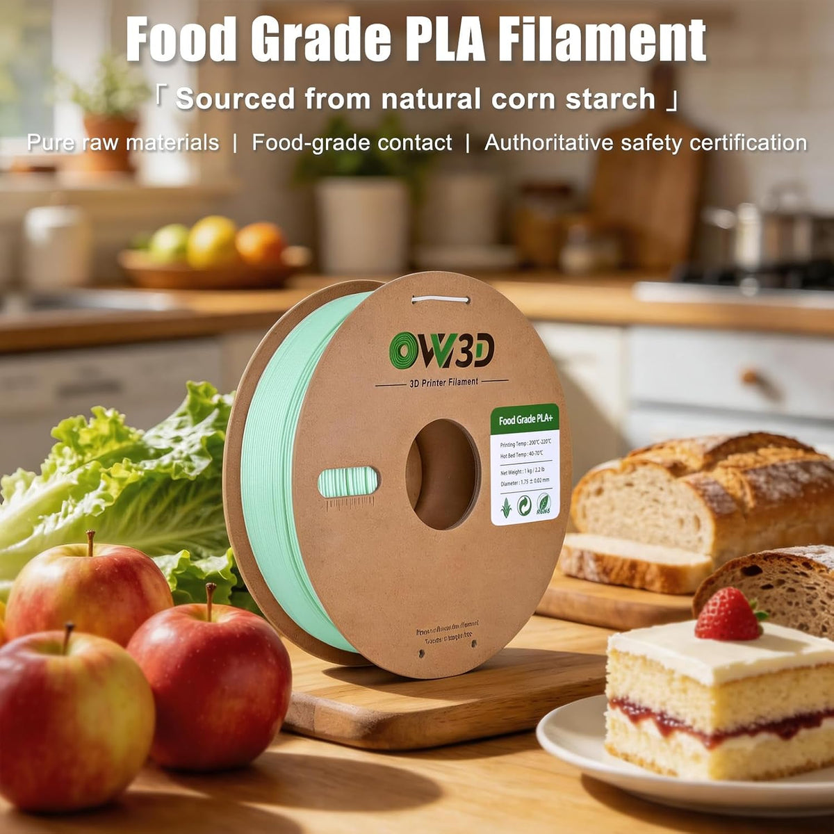 OVV3D Filamento PLA seguro para alimentos de 0.069 pulgadas (0.069...