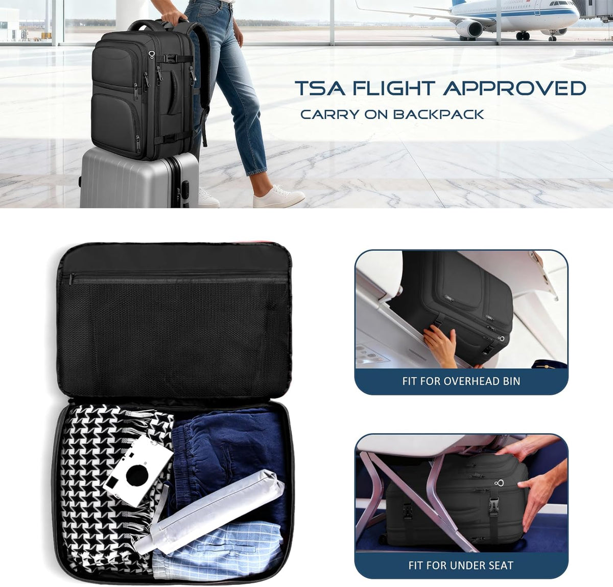 Fxcelets Mochila de viaje, aprobada por aerolíneas, mochila de tran...