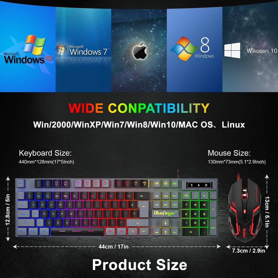 BlueFinger - Combo de teclado y ratón para juegos RGB con retroilum...