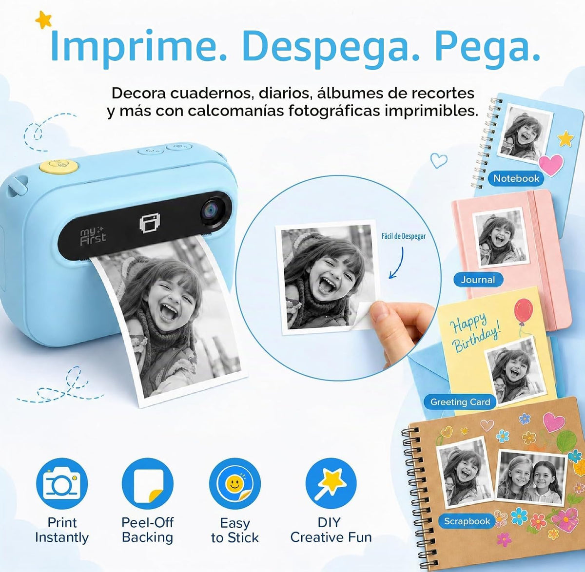 myFirst Cámara de impresión instantánea para niños, 16MP con 9 rollos de