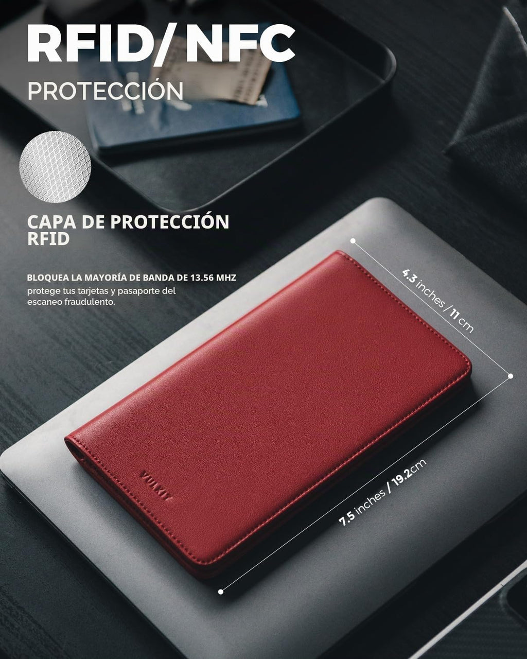 VULKIT Portapasaportes Billetera con Bloqueo RFID Cartera de Viaje para Hombres y Mujeres, Rojo, Cartera de viaje