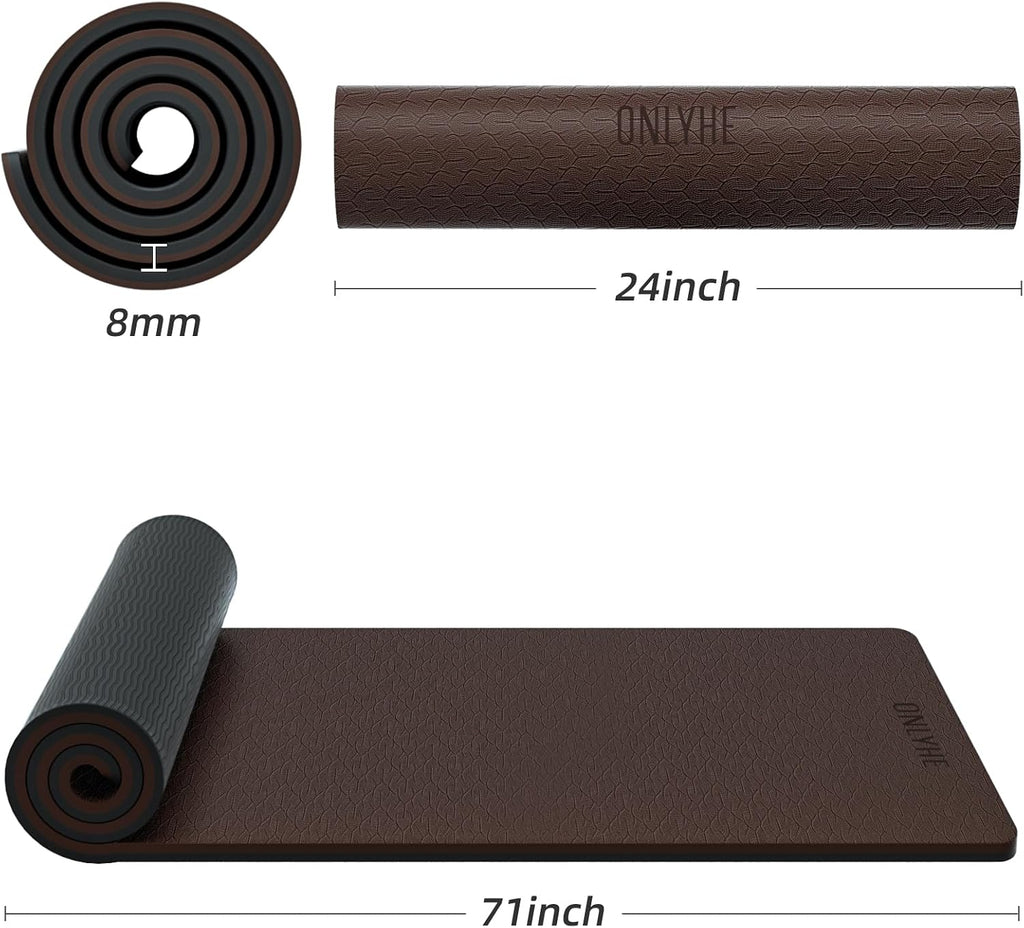 Esterilla de Yoga Gruesa (8mm) Esterilla de Ejercicio Antideslizante Antidesgarro, Esterilla Pilates para Hombres y Mujeres, Esterillas para Entrenamiento en Casa, Ejercicios Descalzos y en Suelo, con Correa de Transporte (71" x 24")