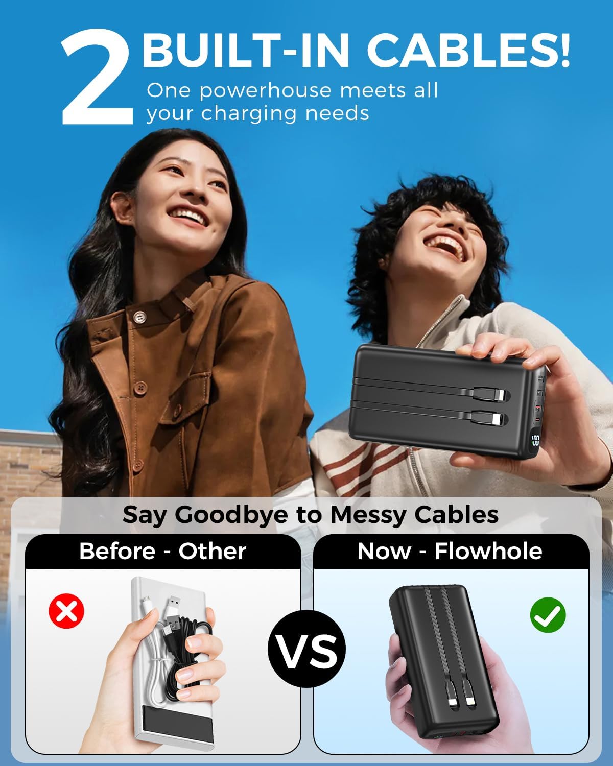 Eliegntist Cargador portátil de 51000 mAh con cables USB-C y Lightn...