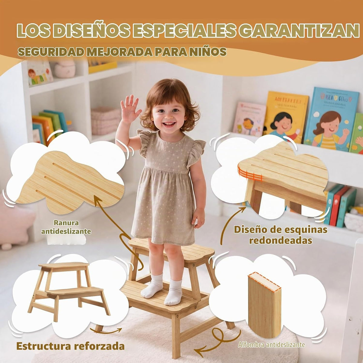 COSYLAND Taburete para niños pequeños, baño, cocina, taburete de 2 pasos
