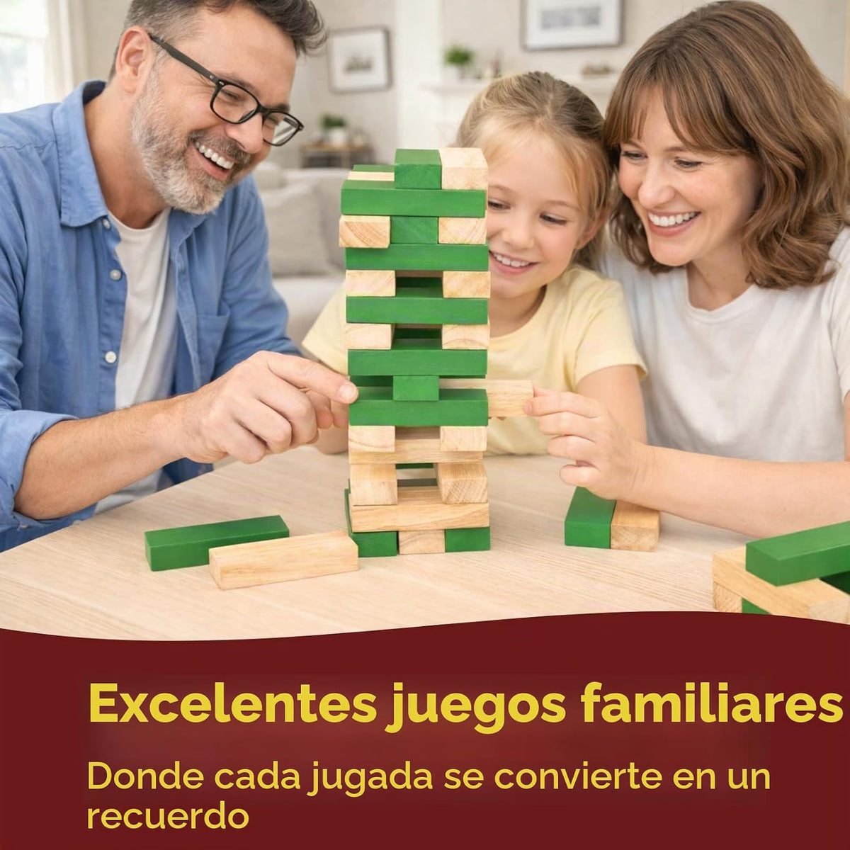 Juego de torre de apilamiento de madera, verde natural, 1.3 pies