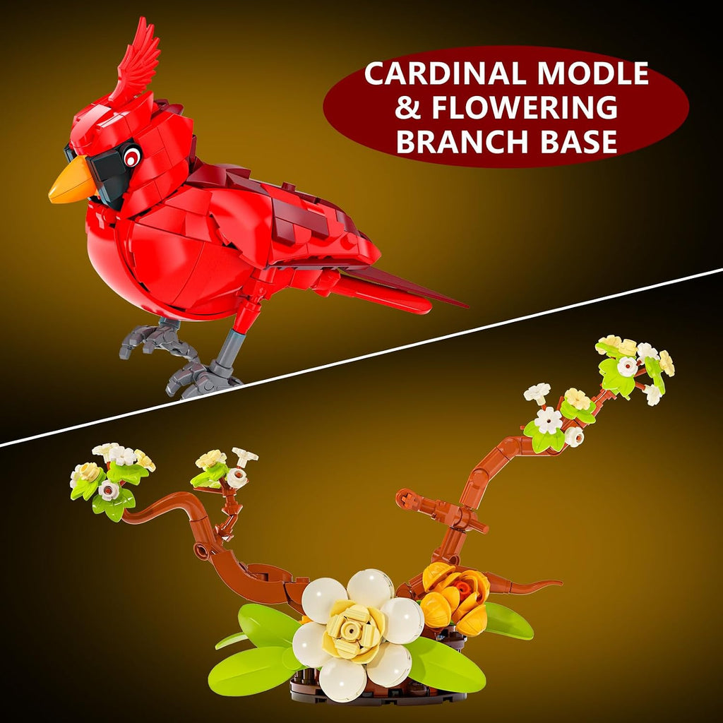 Juego de bloques de construcción de flores de pájaro cardenal del norte para adultos