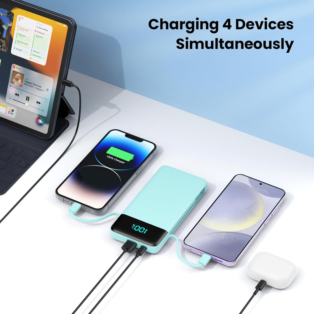 Cargador portátil para iPhone, batería delgada de 13800 mAh con cab...