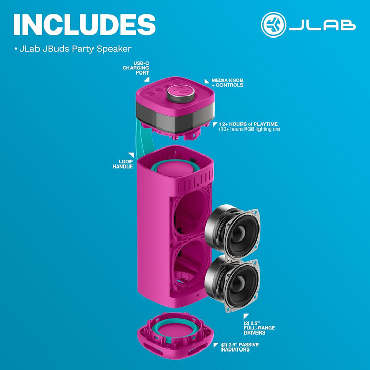 JLab JBuds Party - Altavoz Bluetooth portátil, 2 controladores de r...