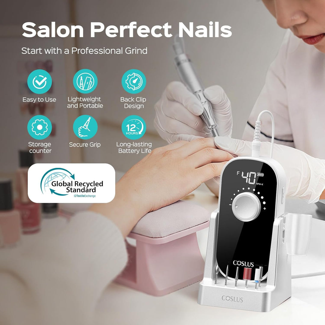 COSLUS Taladro de uñas eléctrico profesional: lima de uñas recargab...