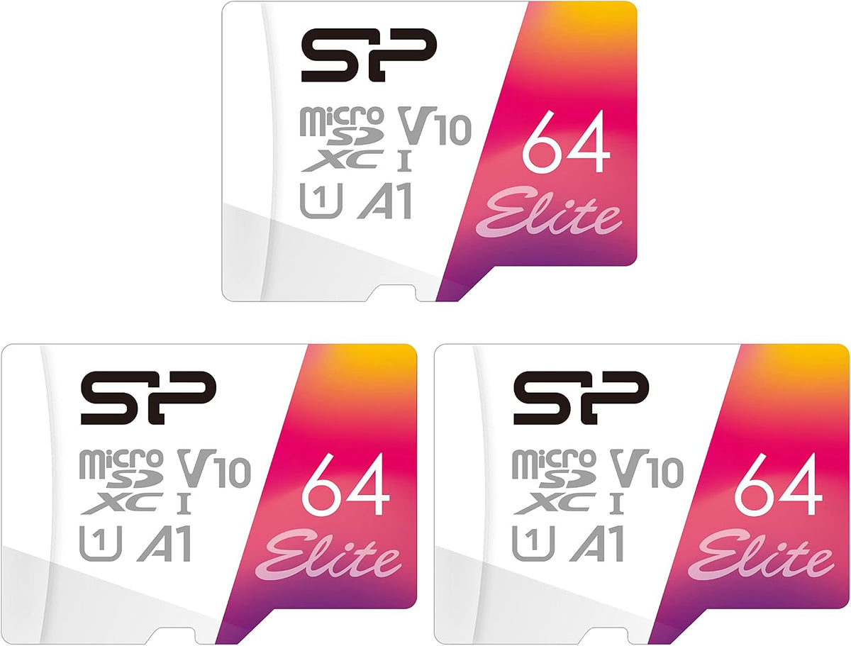 Silicon Power - Paquete de 3 tarjetas de memoria micro SDXC Elite, 3x 64 GB, Adaptador incluido