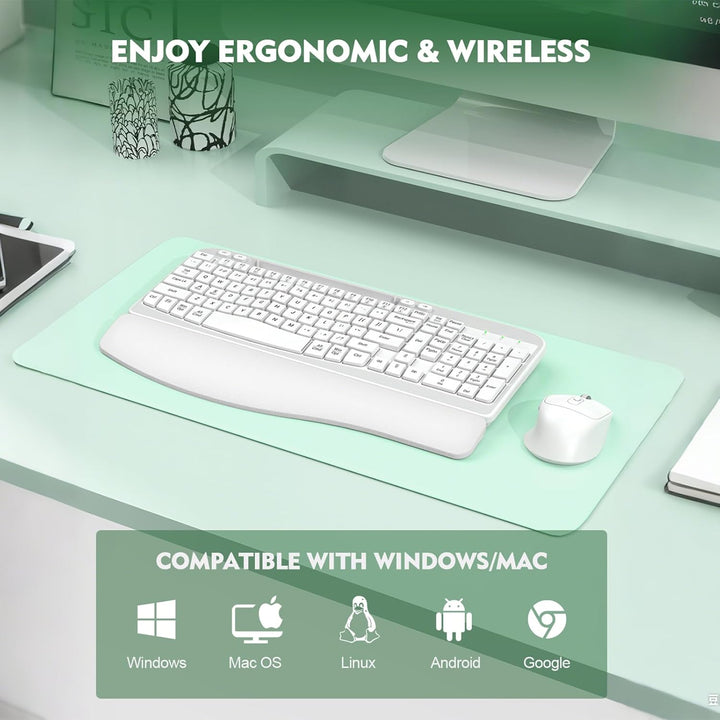 Combinación de teclado y mouse inalámbricos, teclado ergonómico de...