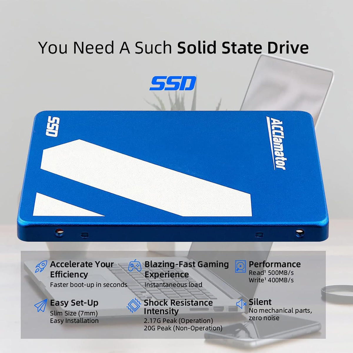 Acclamator SSD 512GB 2.5 pulgadas SSD interno SATA3 6Gb\/s unidad d...