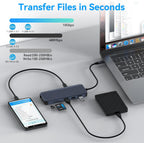 Estación de acoplamiento USB C 3 HDMI, estación de acoplamiento 12 en 1, pantalla triple, base para monitor doble, concentrador USB-C 3 HDMI para portátil con 10 Gbps, Ethernet, USB A/C 3.1, USB 2.0, 100 W PD, audio y micrófono, SD