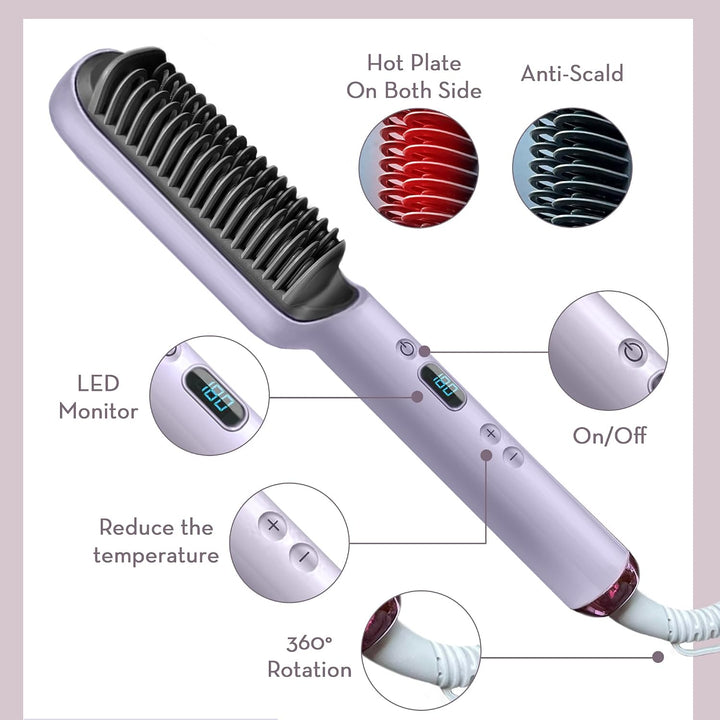 ELITE HAIR TOOLS - Cepillo alisador de pelo, doble fila, morado, 17...