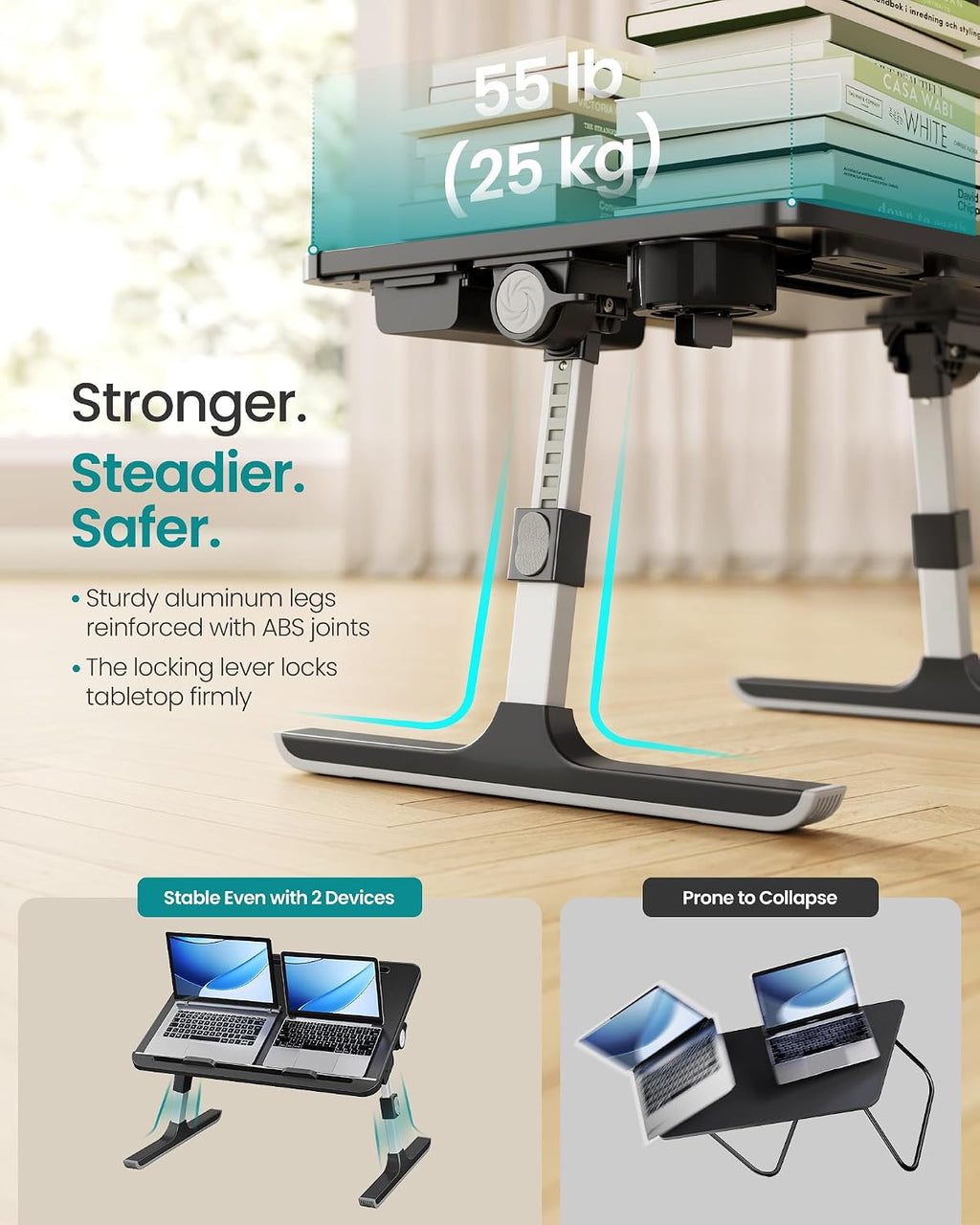 SONGMICS Escritorio para computadora portátil de cama, plegable