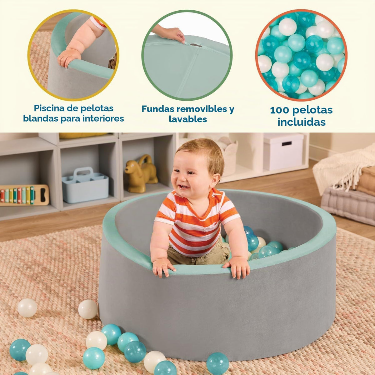 B. toys Battat Piscina de Pelotas de Espuma Suave con 100 Pelotas Reforzadas Resistentes a Aplastamiento
