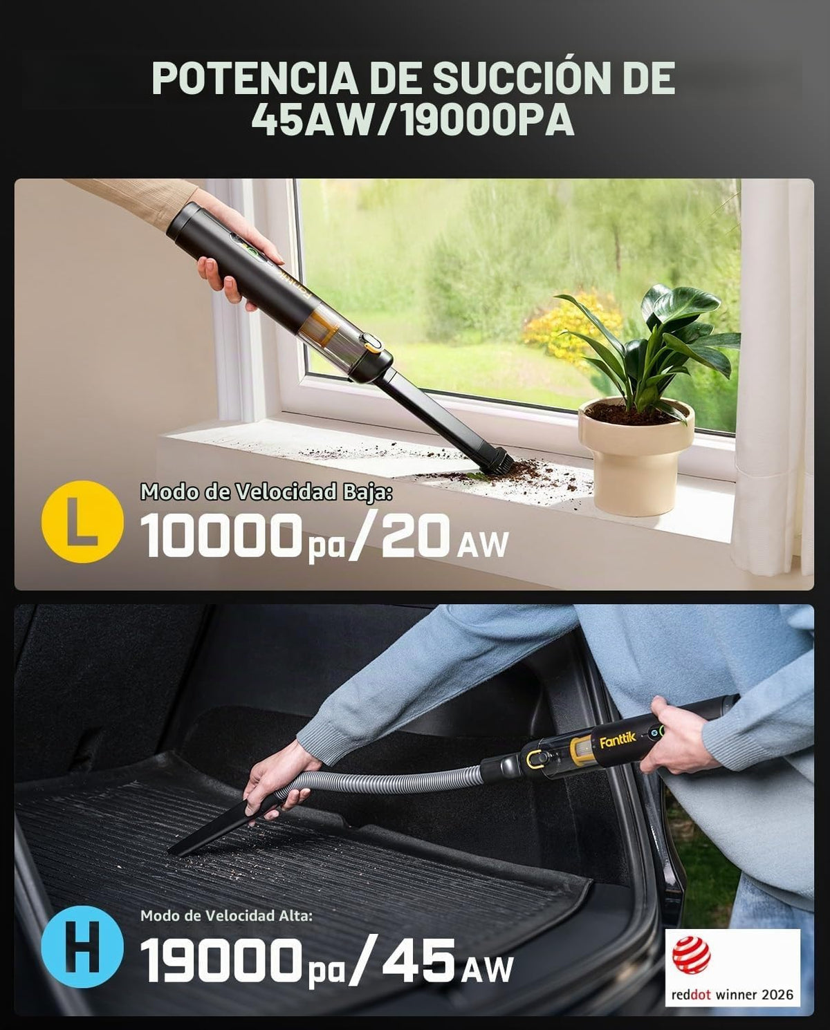 Fanttik Slim V10 APEX - Aspiradora inalámbrica para automóvil, mini aspiradora portátil 4 en 1, pantalla digital inteligente mejorada, potencia de succión de 19 kPa, 2 modos de succión para trabajos
