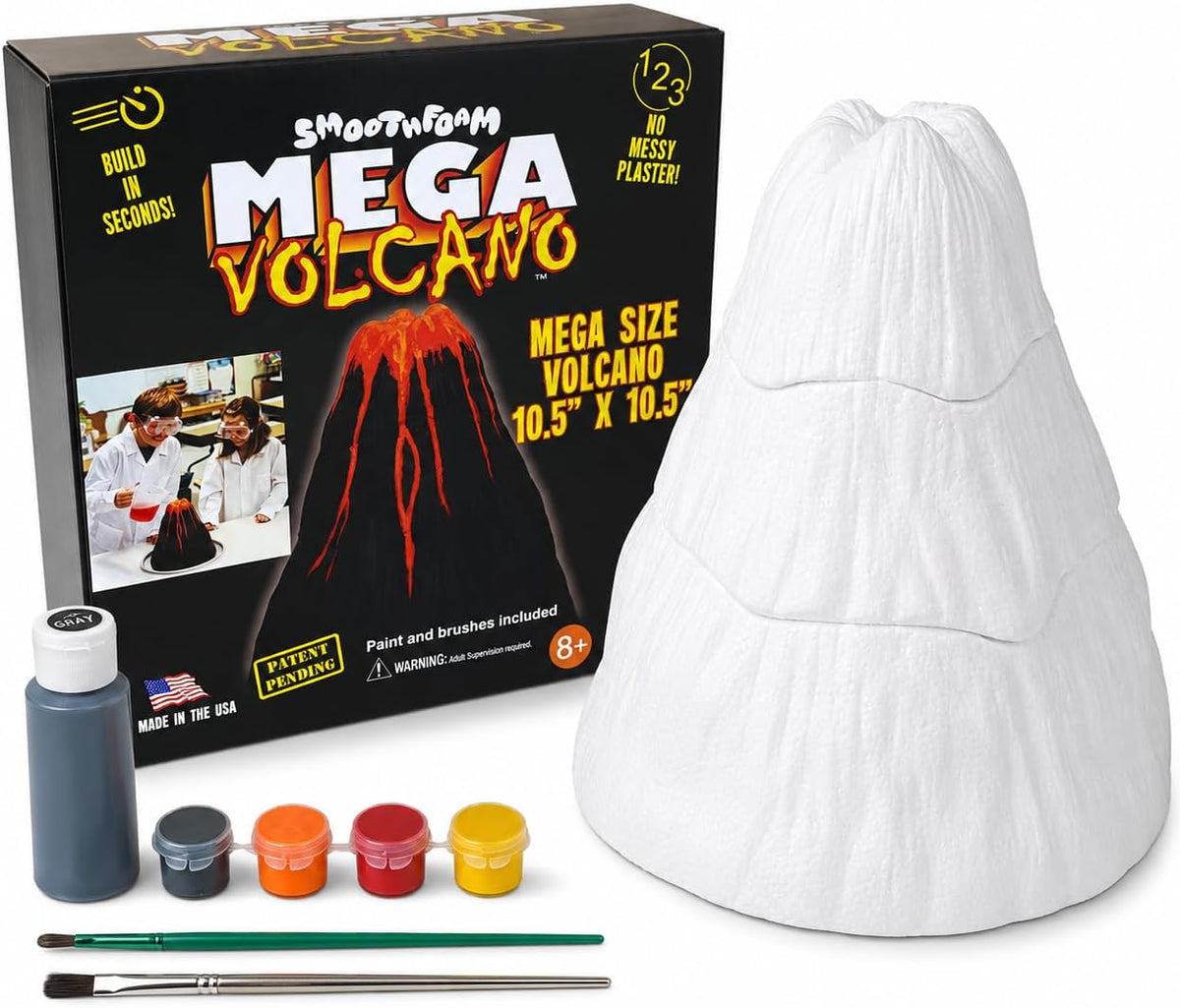 Mega Volcano Kit, modelo de volcán de espuma reutilizable de 10.5 pulgadas, exhibición de proyectos científicos pintables, sin yeso, modelo de artesanía de 3 piezas con pinturas y pinceles