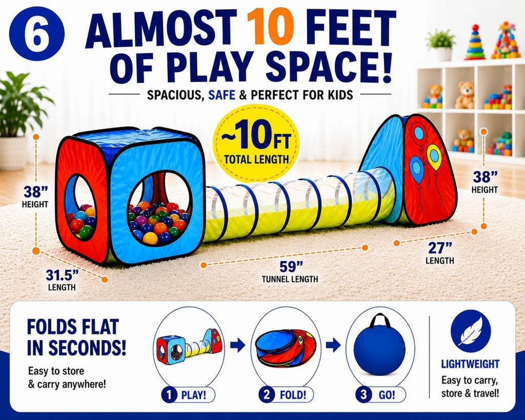 Kiddey - Juego de túnel y alberca de pelotas | Tiendas de campaña emergentes de 3 piezas para niños, bebés y niños pequeños, niños y niñas | Juego de regalo para interiores y exteriores | Albercas de